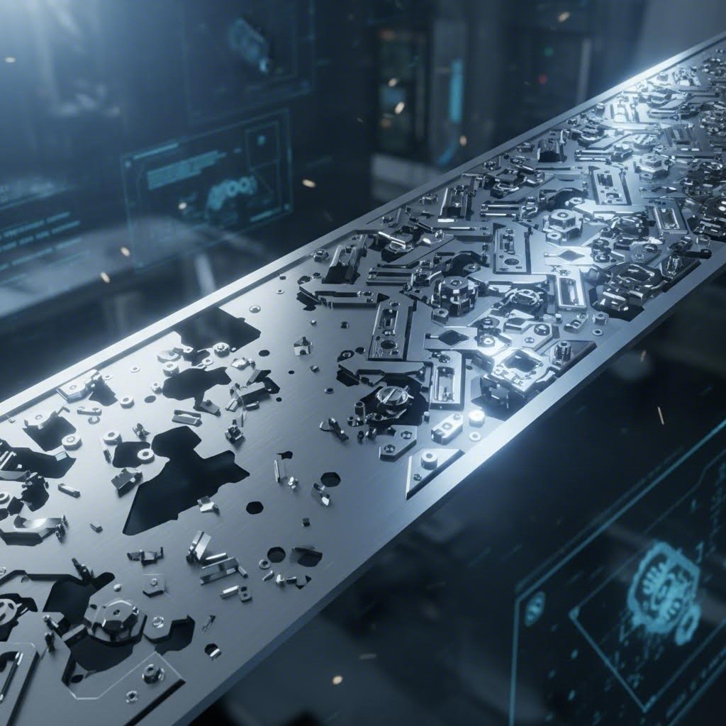 Optimized metal stamping strip layout illustrating material savings