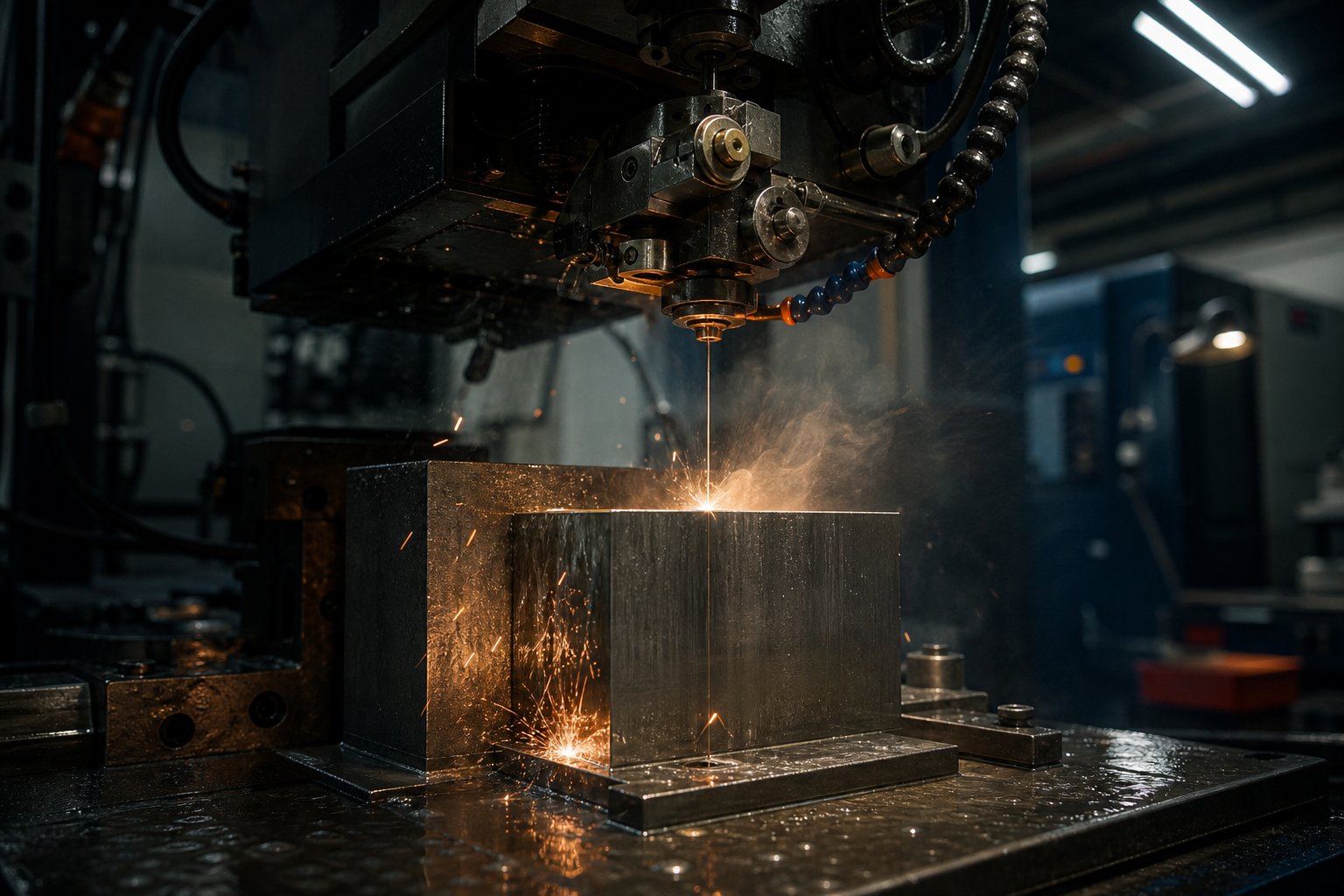 info-1-1 wire edm machining hardened tool steel with micron level precision for complex die profiles and tight clearance openings