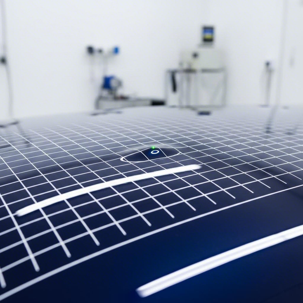 Class A surface inspection using light grid reflection to detect microscopic defects
