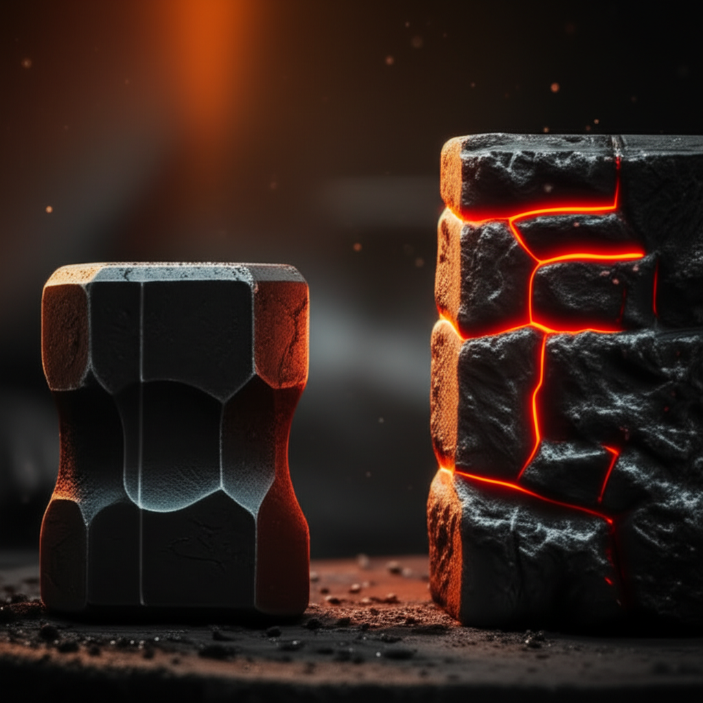 abstract comparison of die wear between a simple forging and a complex forging highlighting increased stress