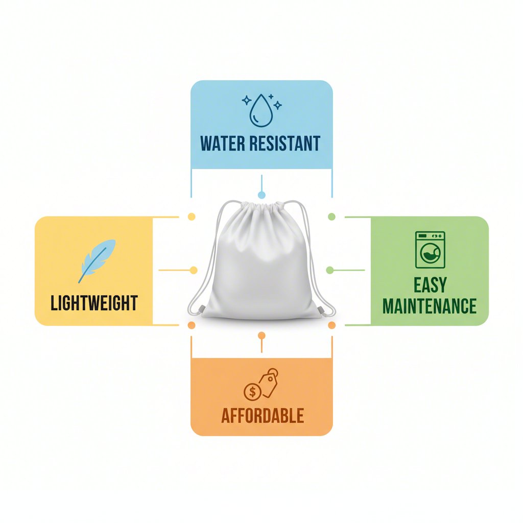 an infographic highlighting the main benefits of polyester bags like durability and portability