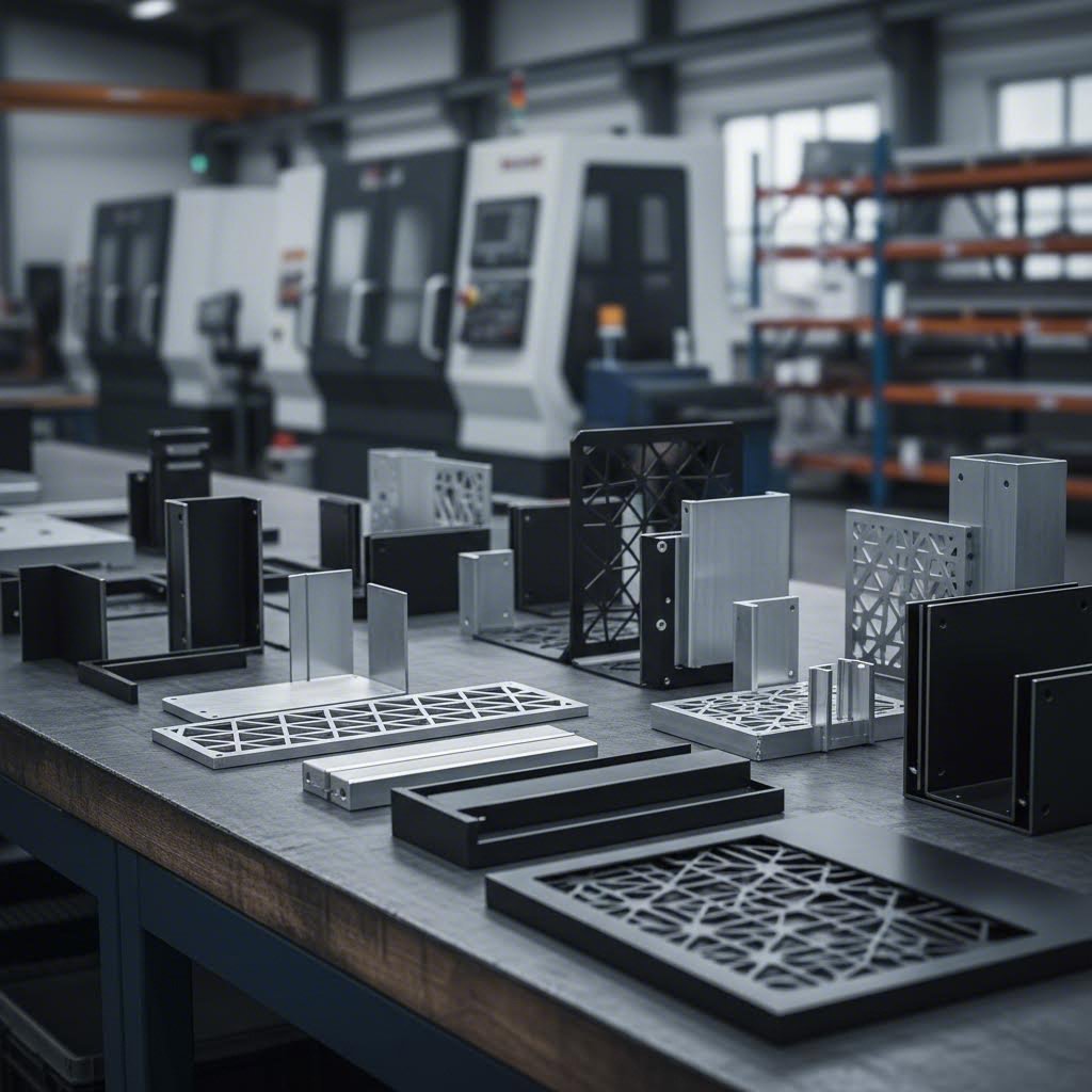 custom aluminum sheet metal components showcasing various fabrication techniques and finishes