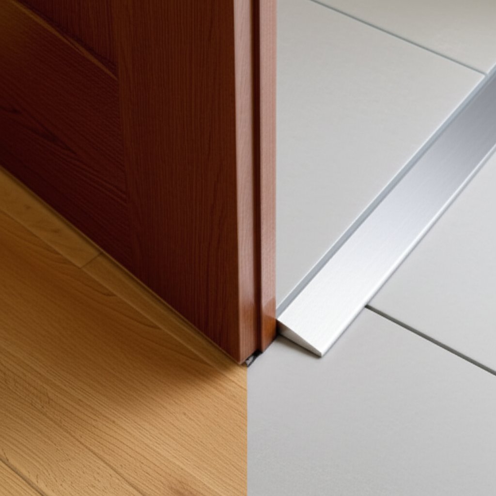modern aluminum threshold seamlessly bridging two floor surfaces for energy efficient code compliant entryways