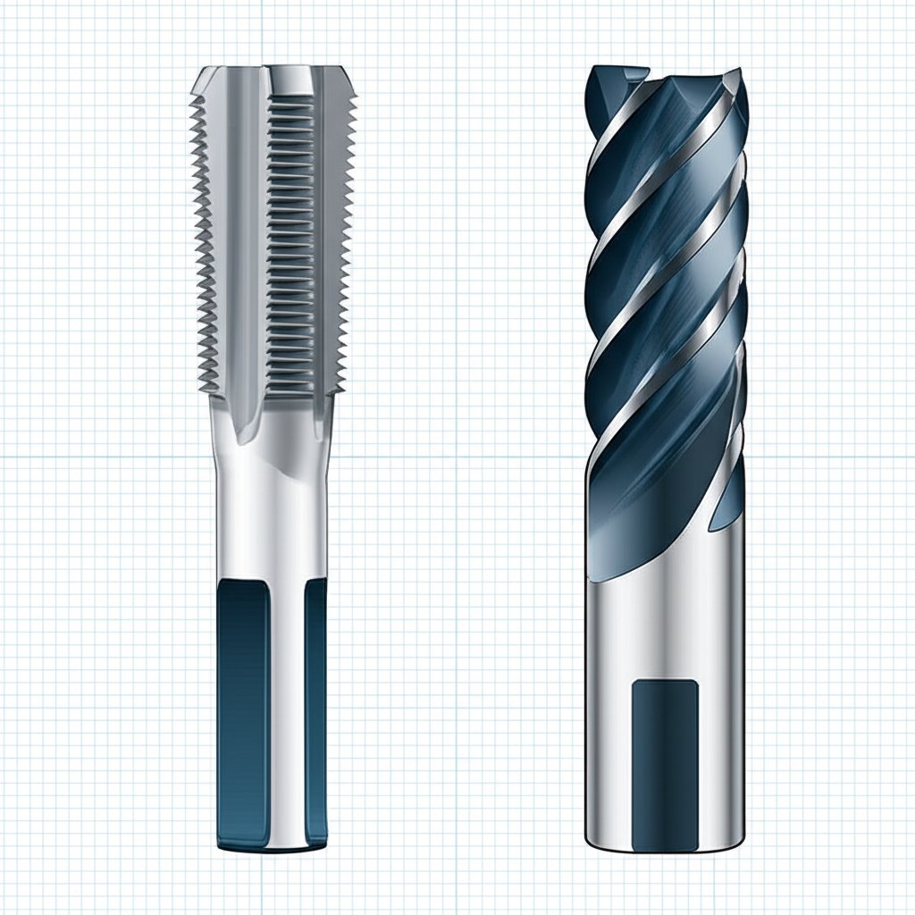 diagram showing the structural differences between a cnc tap and a thread mill cutter