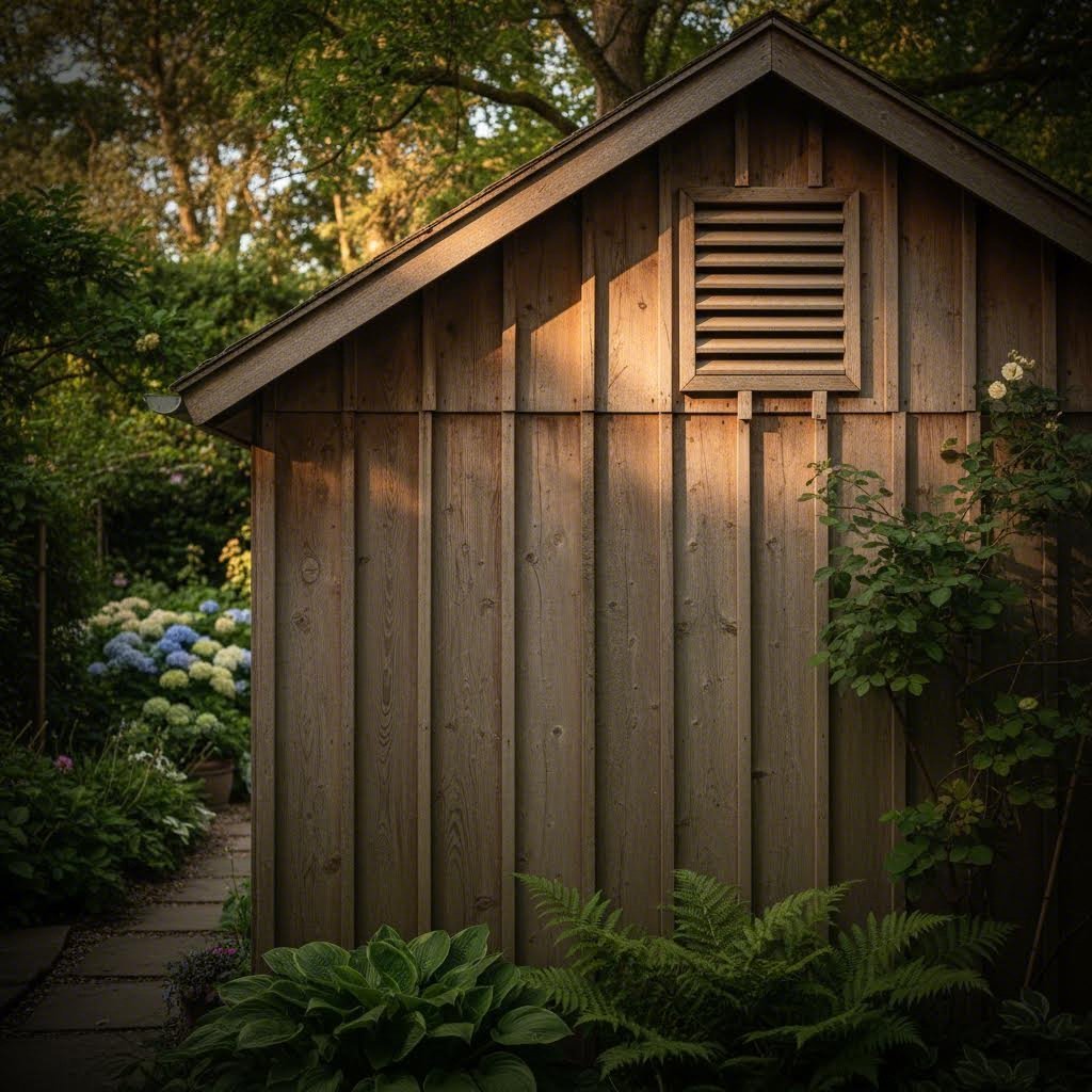 louvre vents installed on a garden shed for effective cross ventilation