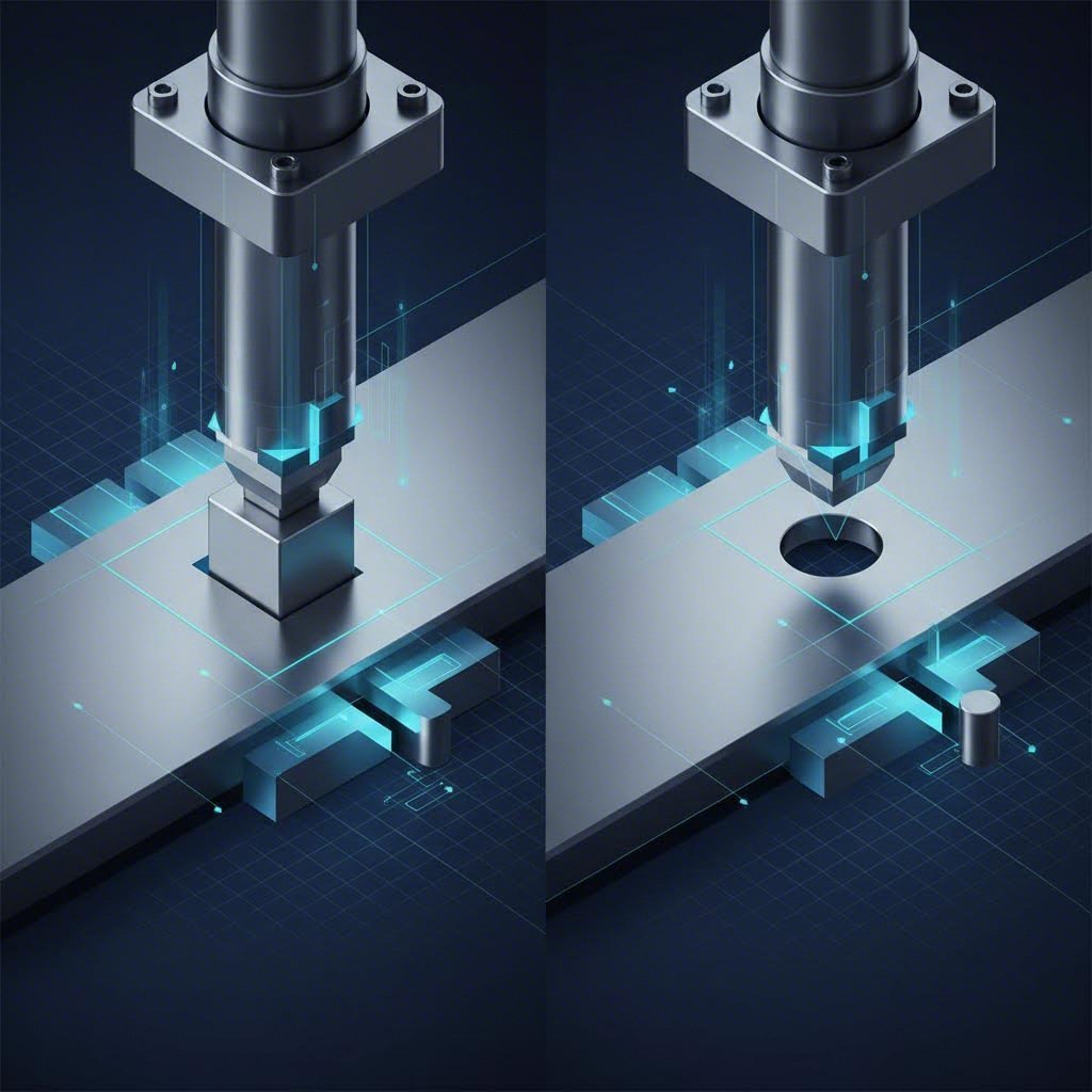 Side by side comparison of blanking and piercing mechanics in metal stamping