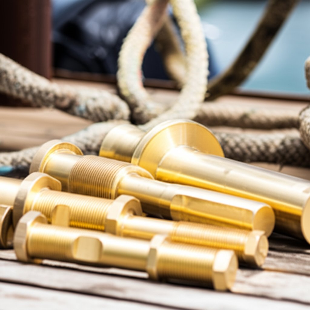 naval brass marine hardware displayed with a coastal backdrop for marine applications