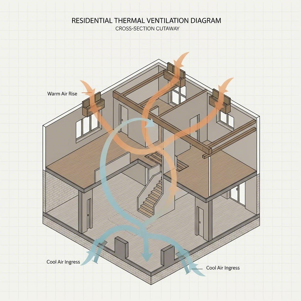 stack effect and cross ventilation airflow patterns in a residential home