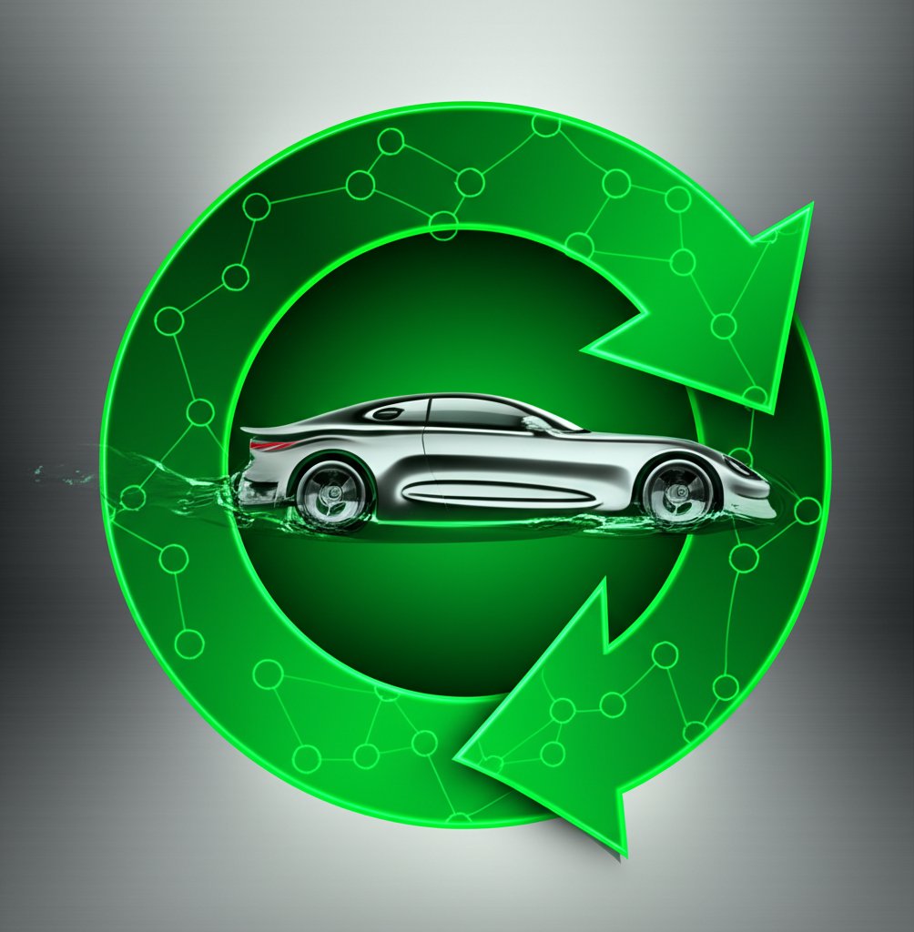 conceptual art of a car and a circular arrow representing aluminum recycling in the automotive industry