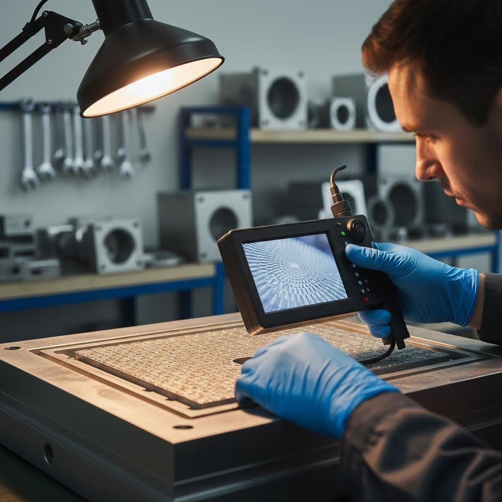 skilled technician performing die inspection and maintenance to optimize tooling lifespan