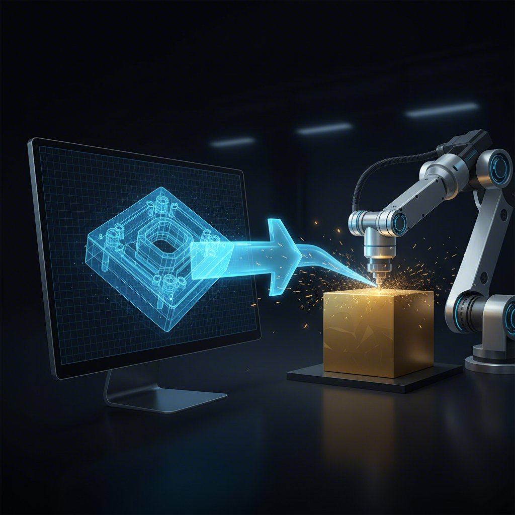 conceptual diagram illustrating the workflow from cad model to cam manufacturing