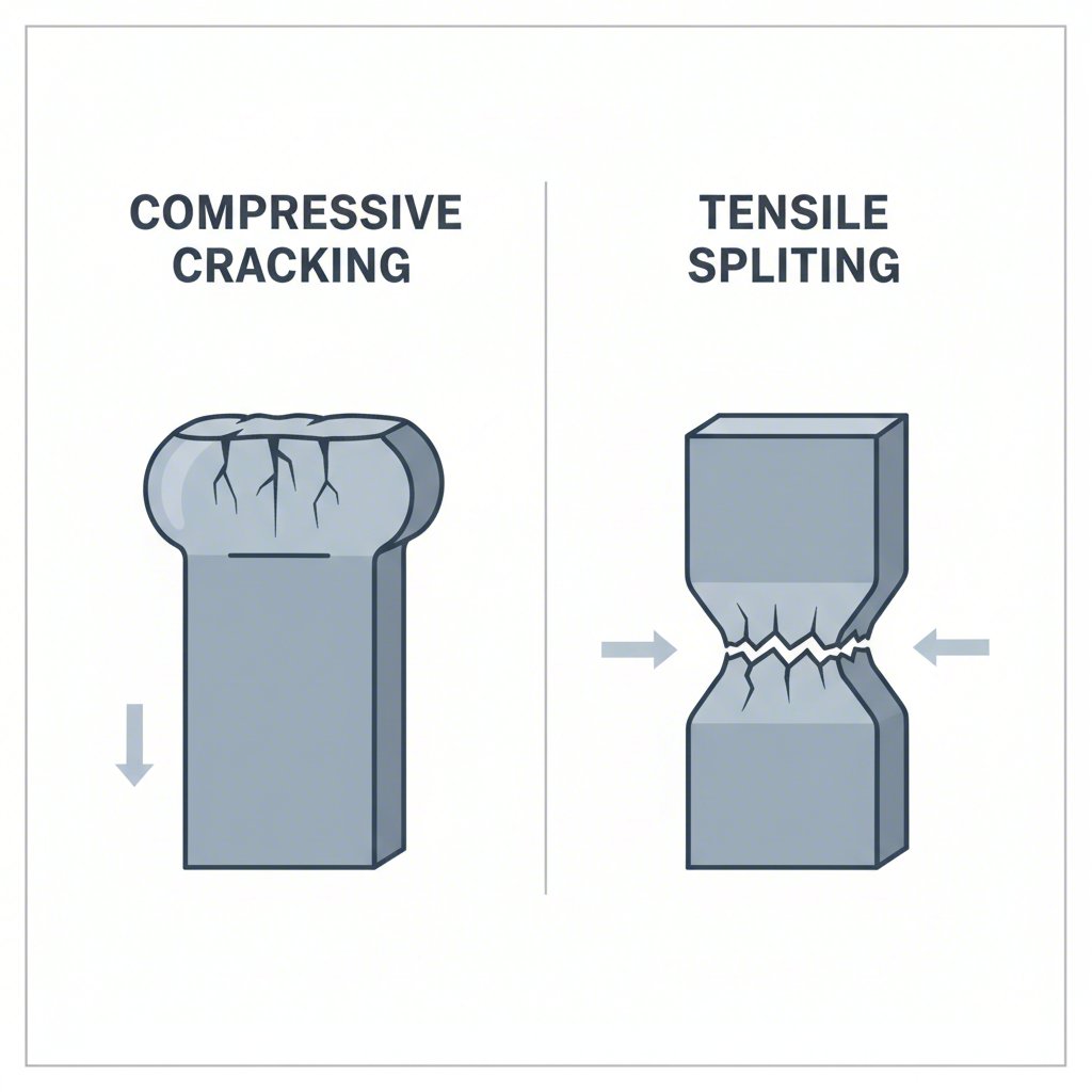 diagram comparing compressive cracking versus tensile splitting in metal