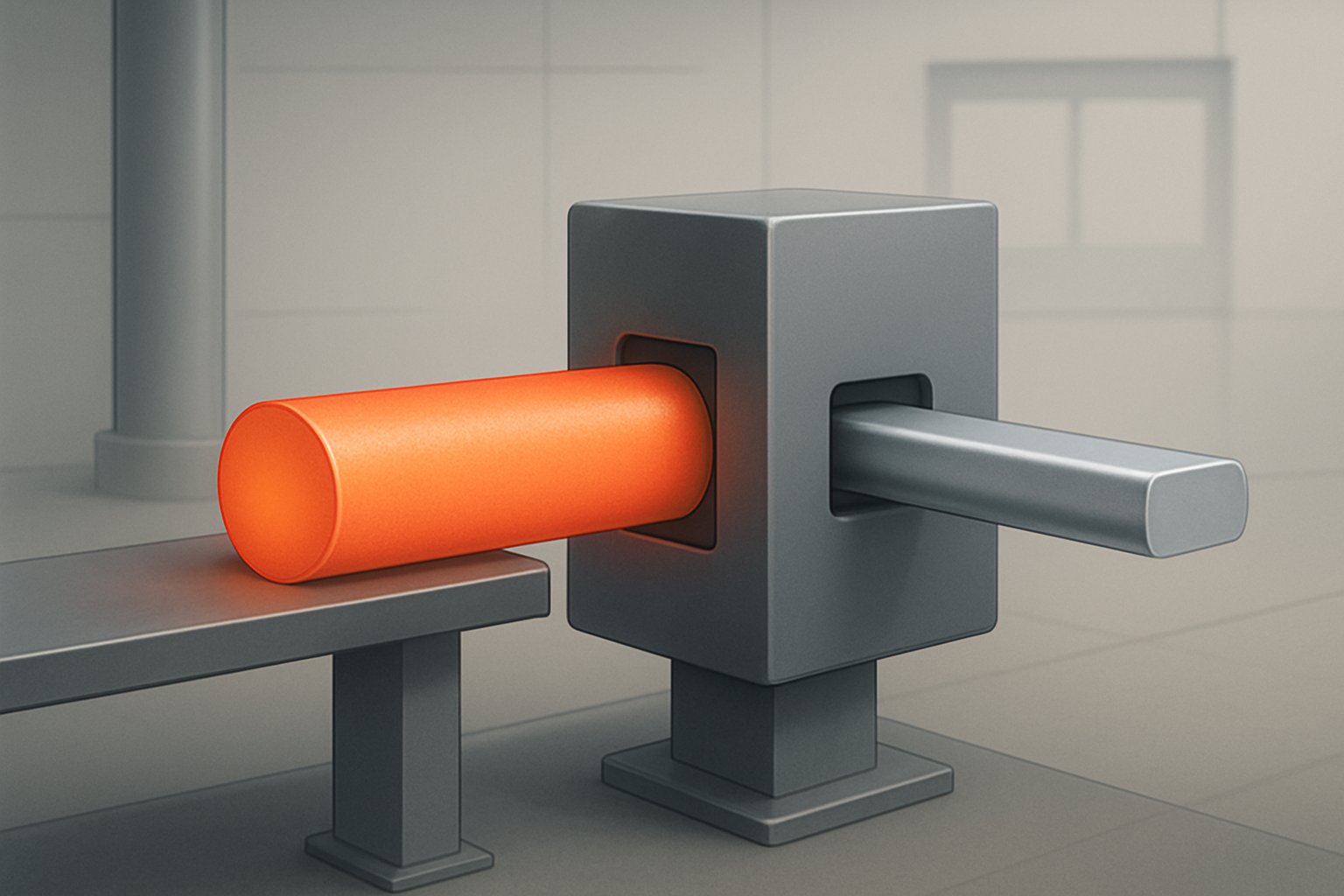 basic view of an aluminum profile being formed through extrusion