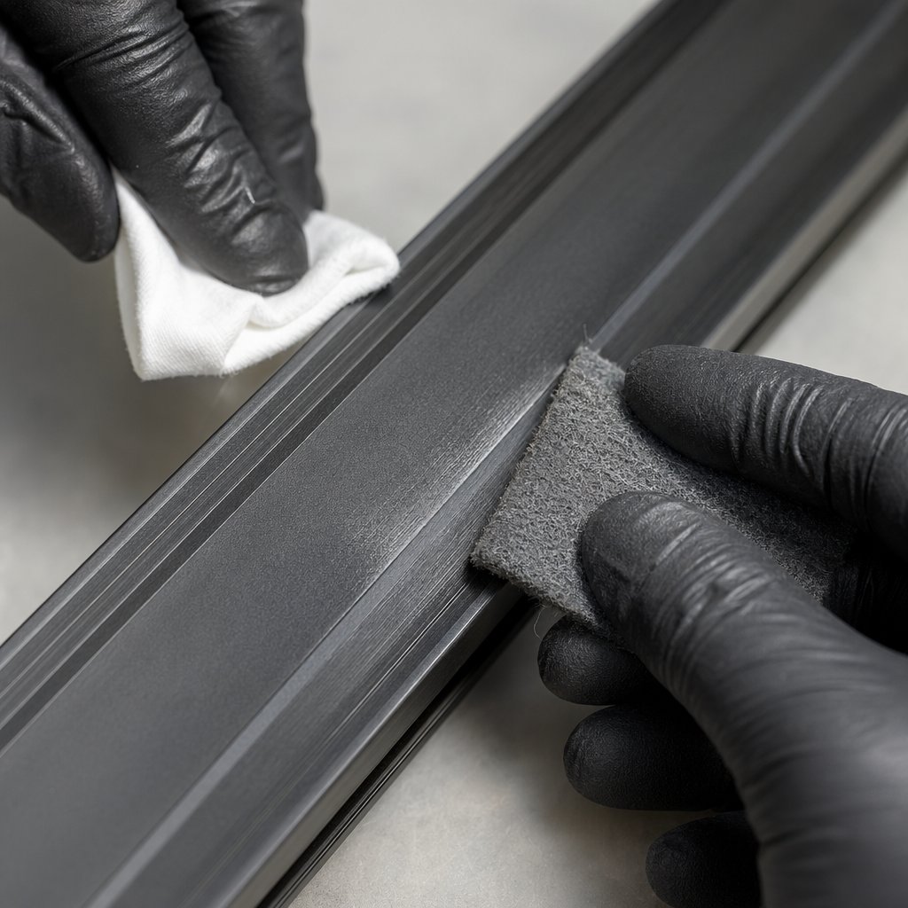 cleaning and scuffing anodized aluminum before priming