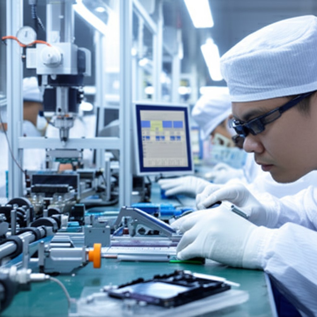 inspectors conducting checks at different stages of production in a chinese factory