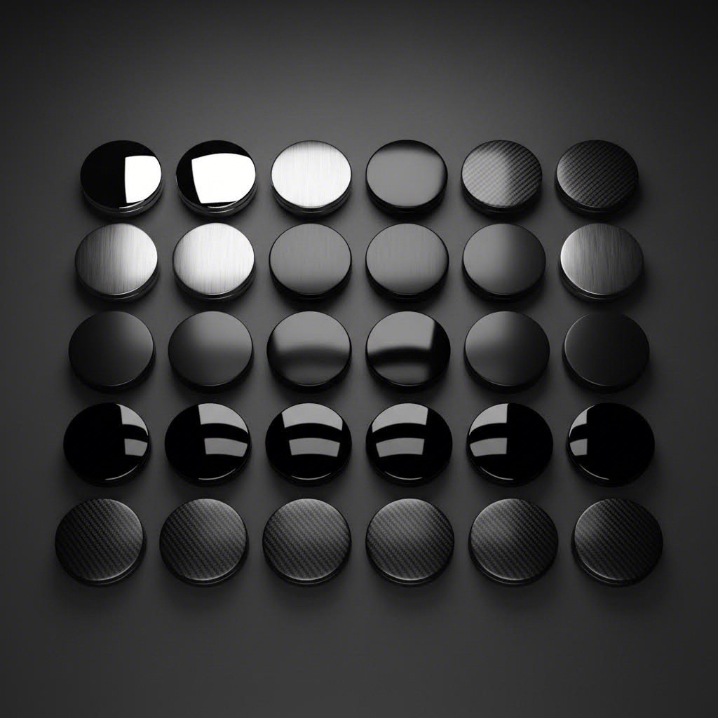 custom center cap finish options from polished chrome to carbon fiber textures