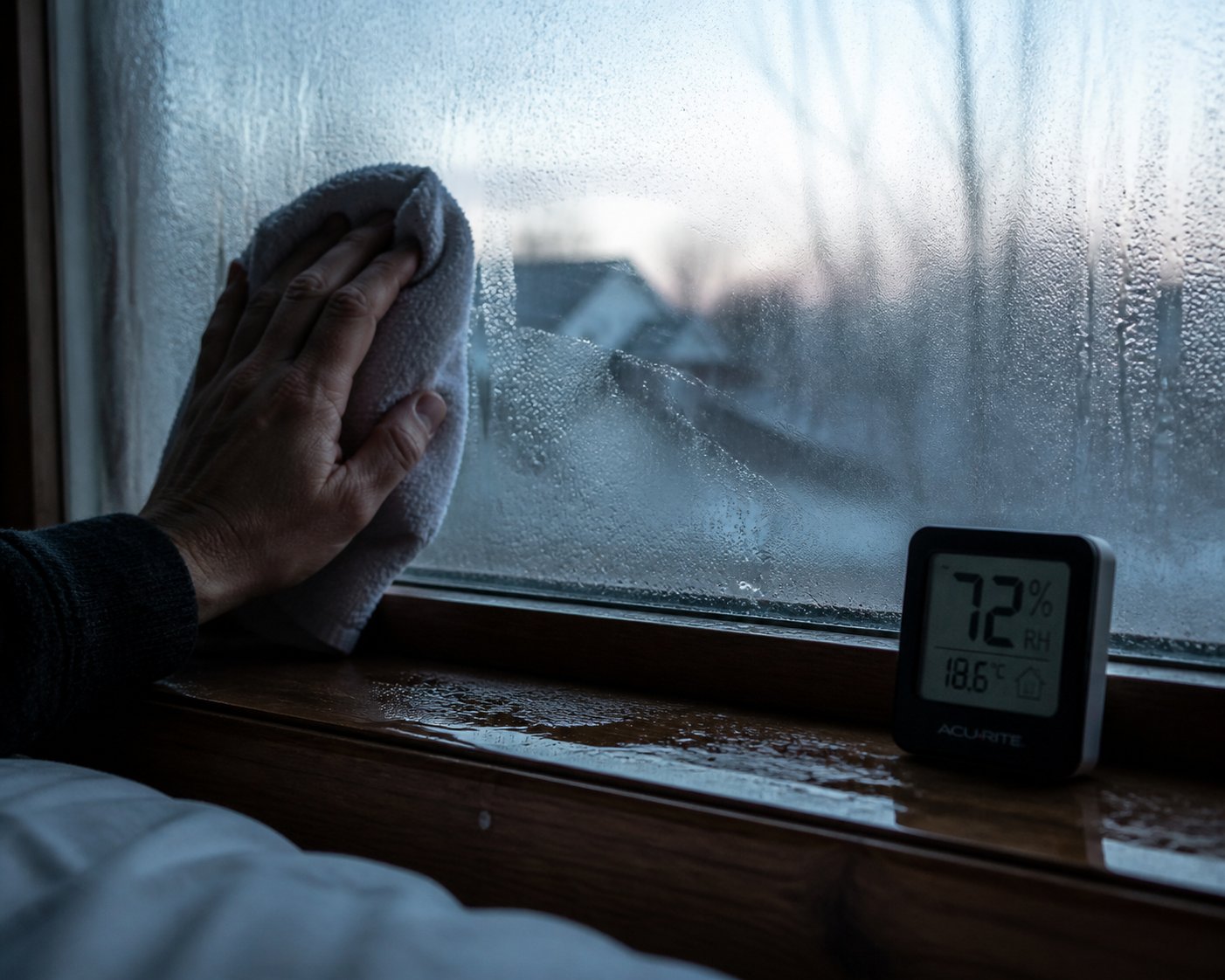heavy window condensation pooling on sills signals that supplementary ventilation measures may be needed beyond trickle vents