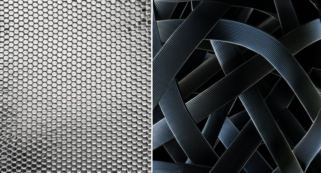 a visual comparison of aluminum alloy and carbon fiber composite microstructures