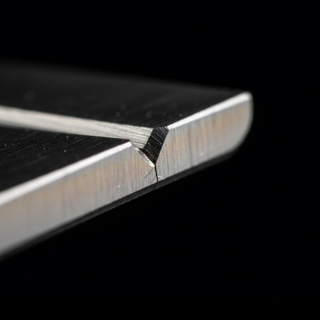 close up of stamped metal edge showing optimal burnish zone achieved through proper die clearance