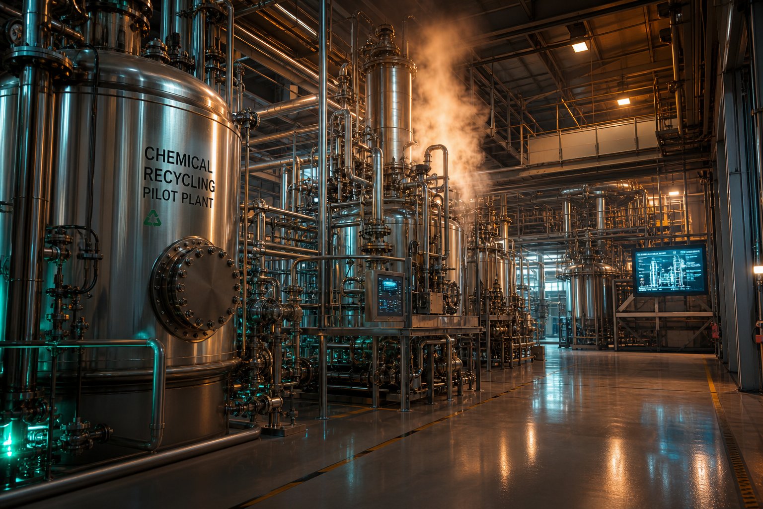 advanced chemical recycling reactor system designed to break plastic polymers back into reusable monomers