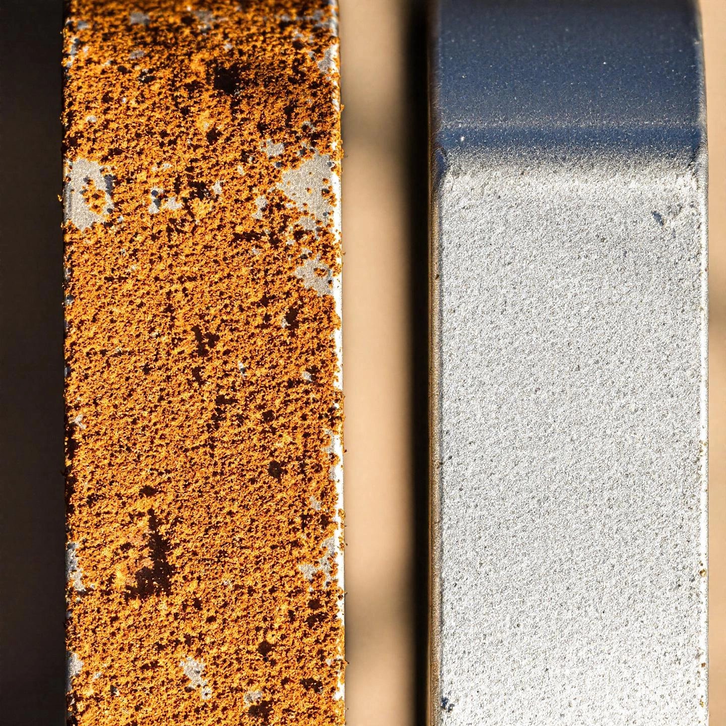 iron rust and aluminum oxidation shown side by side for comparison