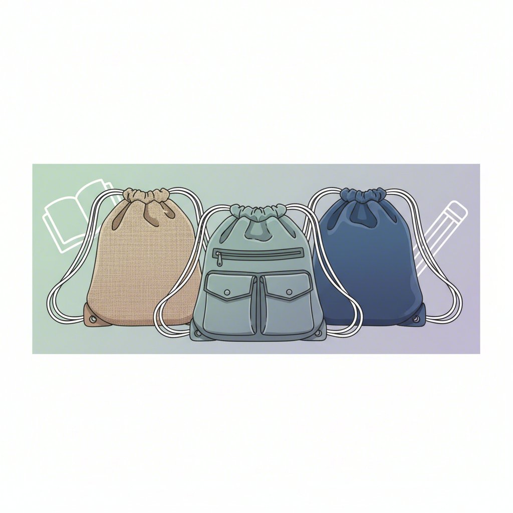 an array of different types of drawstring bags suitable for school books