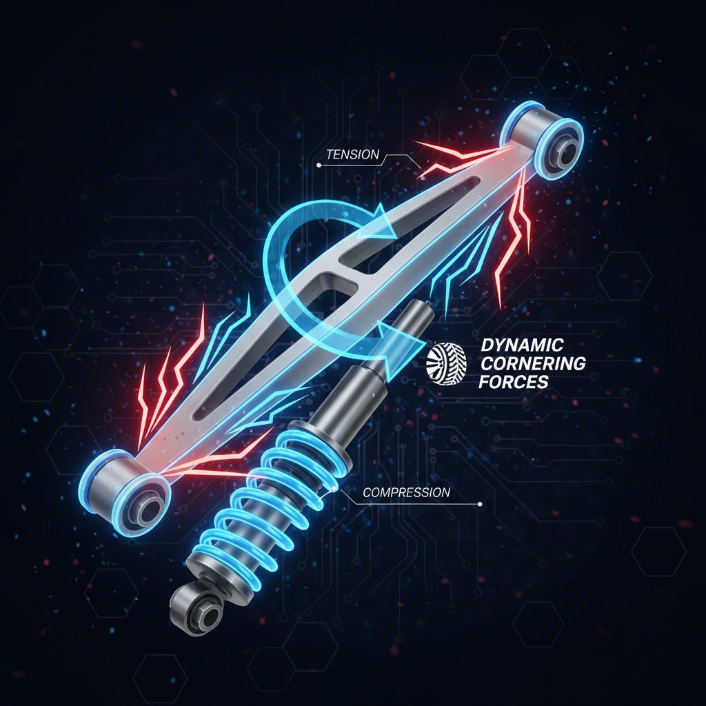 conceptual illustration of suspension forces affecting control arm rigidity