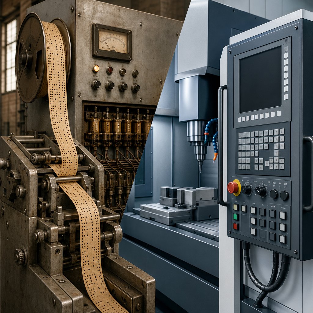 illustration of the move from punch tape nc to digital cnc control