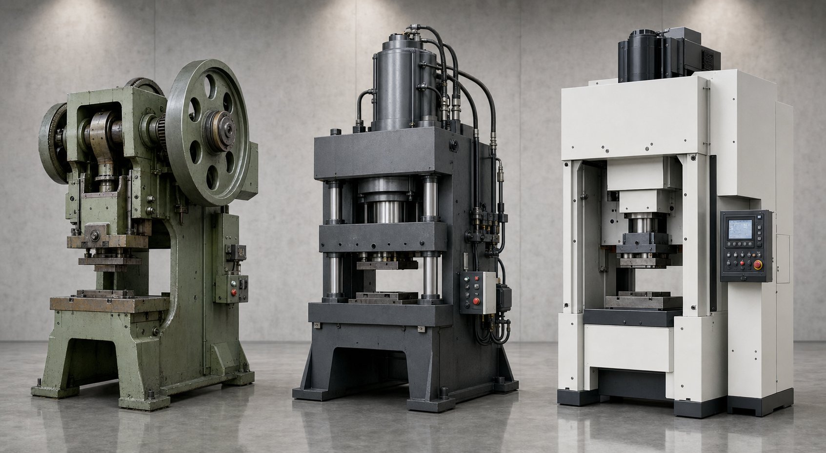 three stamping press drive types %E2%80%94 mechanical hydraulic and servo driven %E2%80%94 each suited to different production requirements