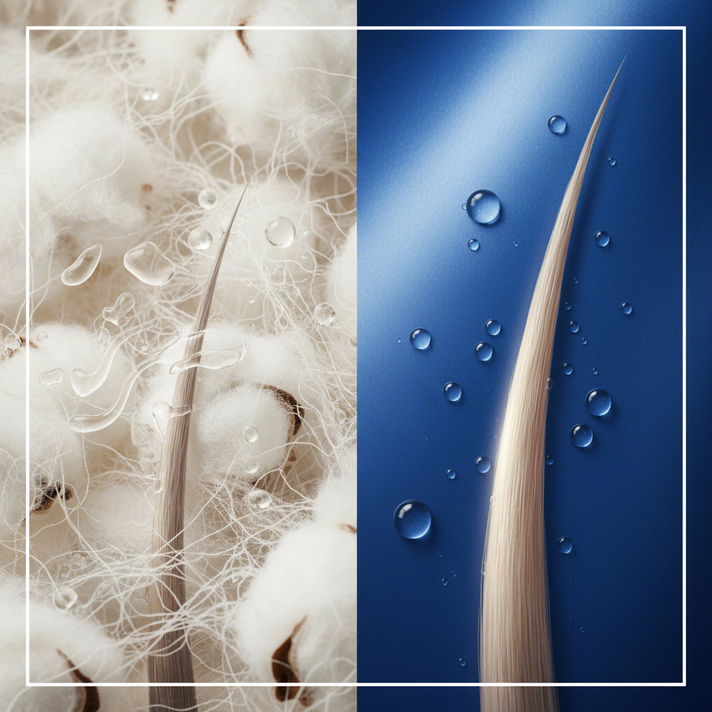 visual comparison of cotton absorbing moisture versus satin preserving hair hydration