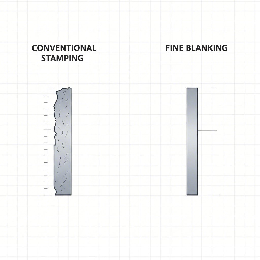 Cross section comparison of conventional stamped edge vs fine blanked smooth edge