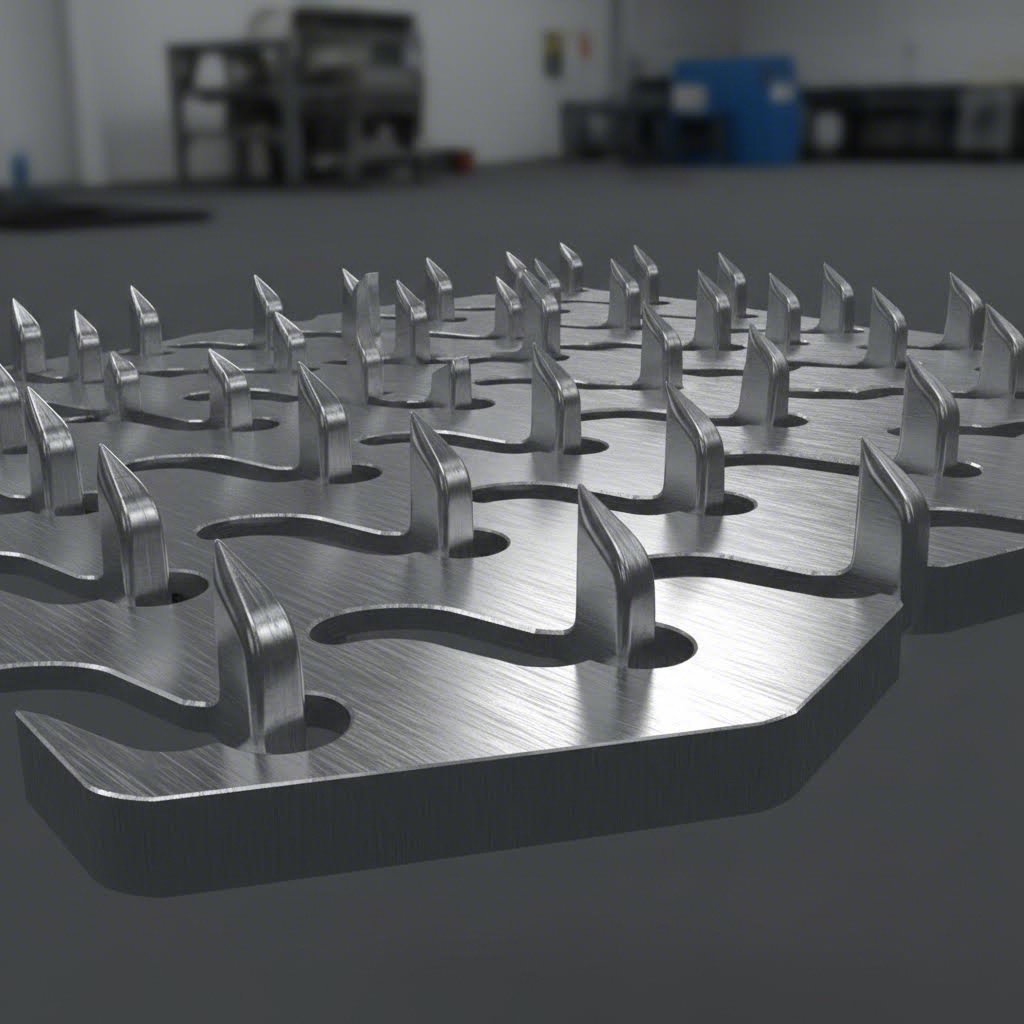 Detail of mechanical retention hooks stamped into the backing plate surface