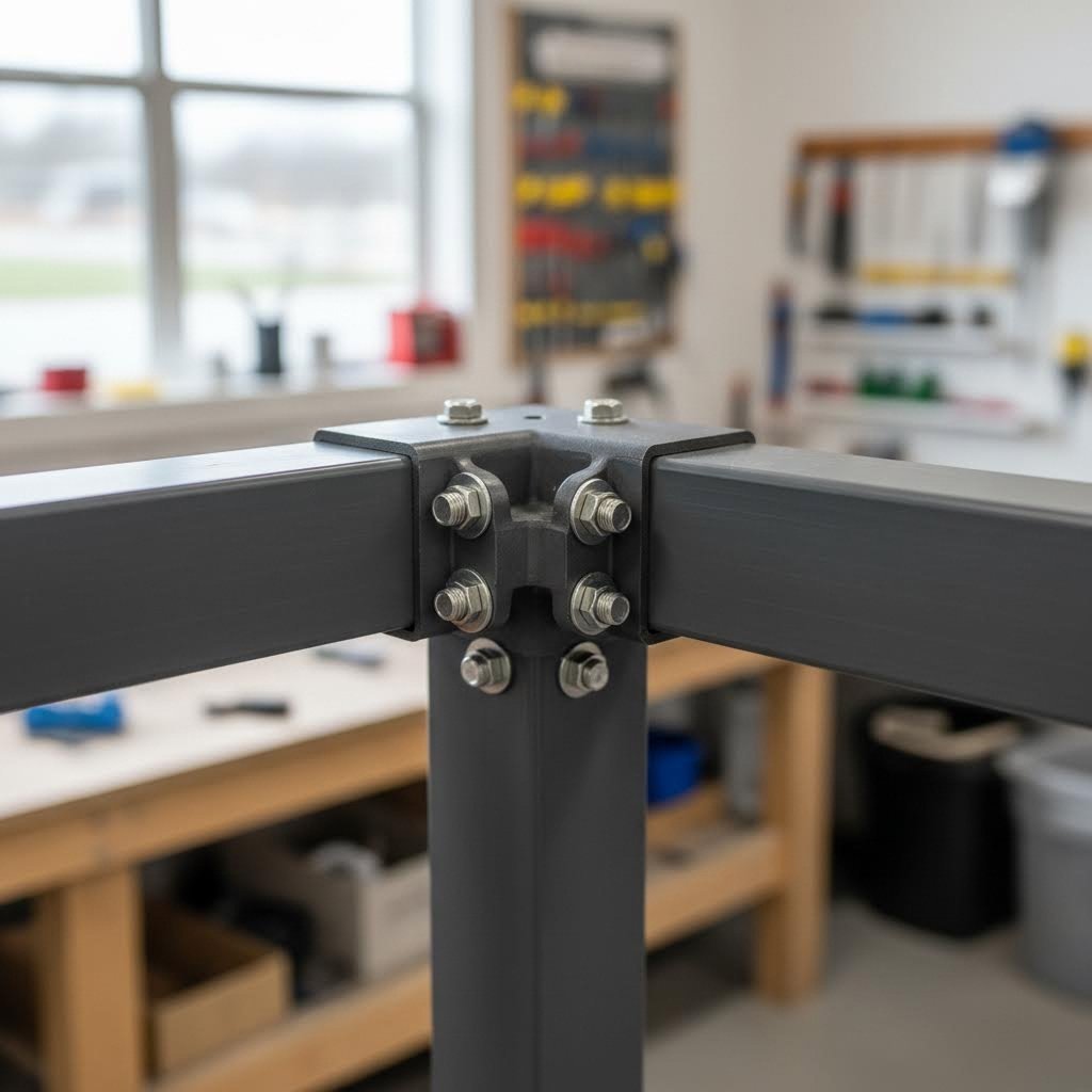 corner brackets and mechanical fasteners join aluminum extrusion components securely
