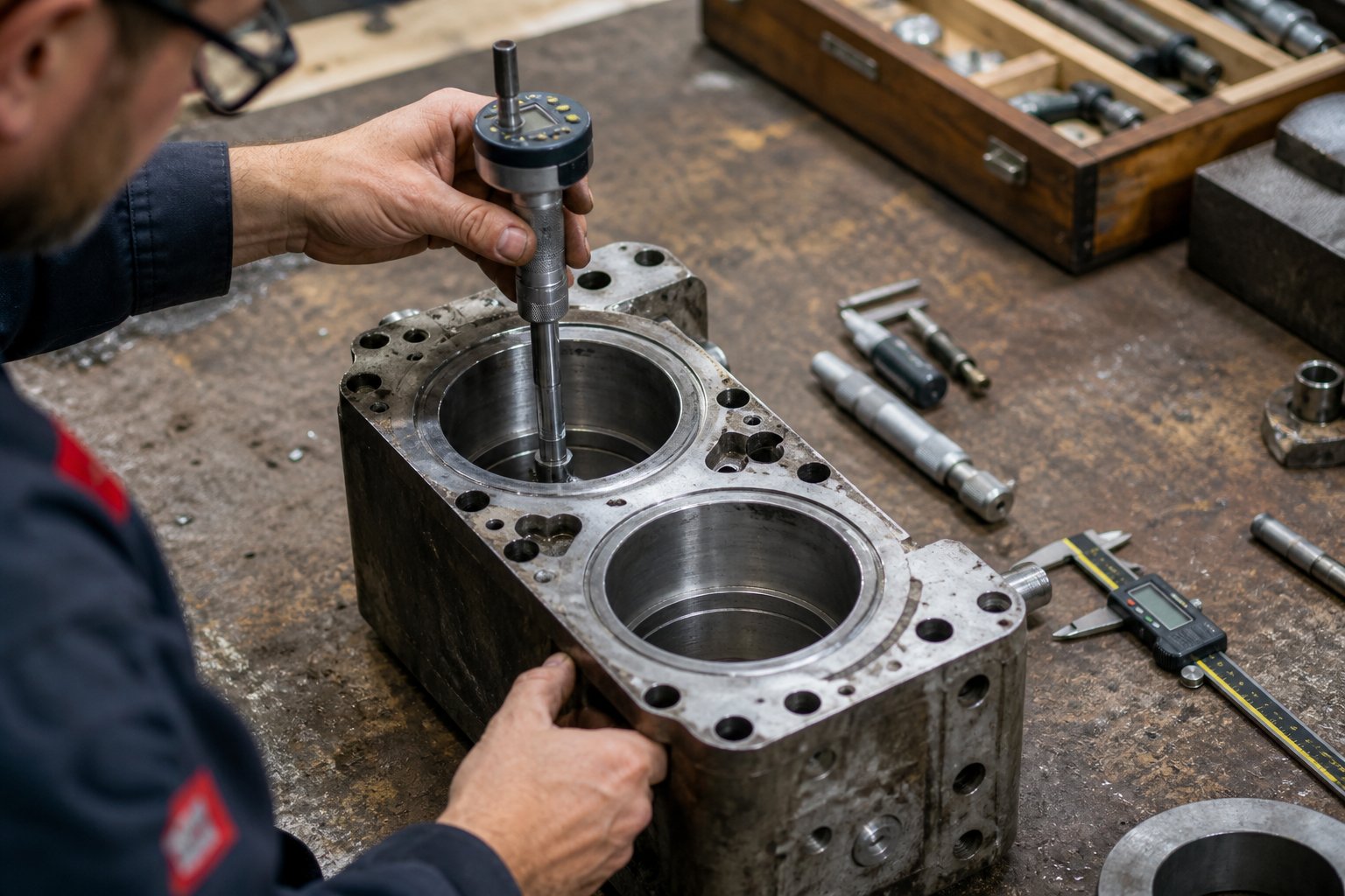 bore diameter measurement during routine twin screw barrel wear inspection
