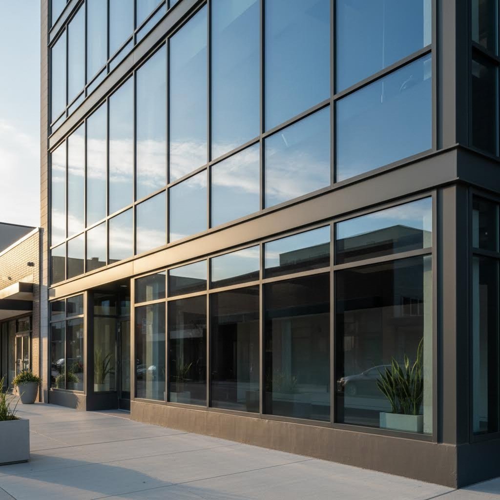 painted aluminum extrusions create sleek commercial storefronts and curtain wall systems