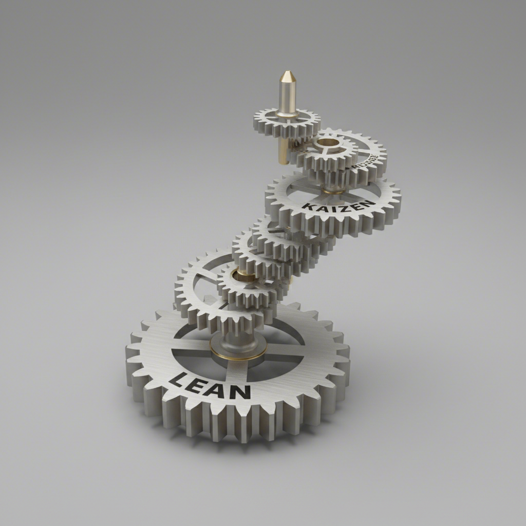 abstract visual of interlocking gears symbolizing kaizen continuous improvement