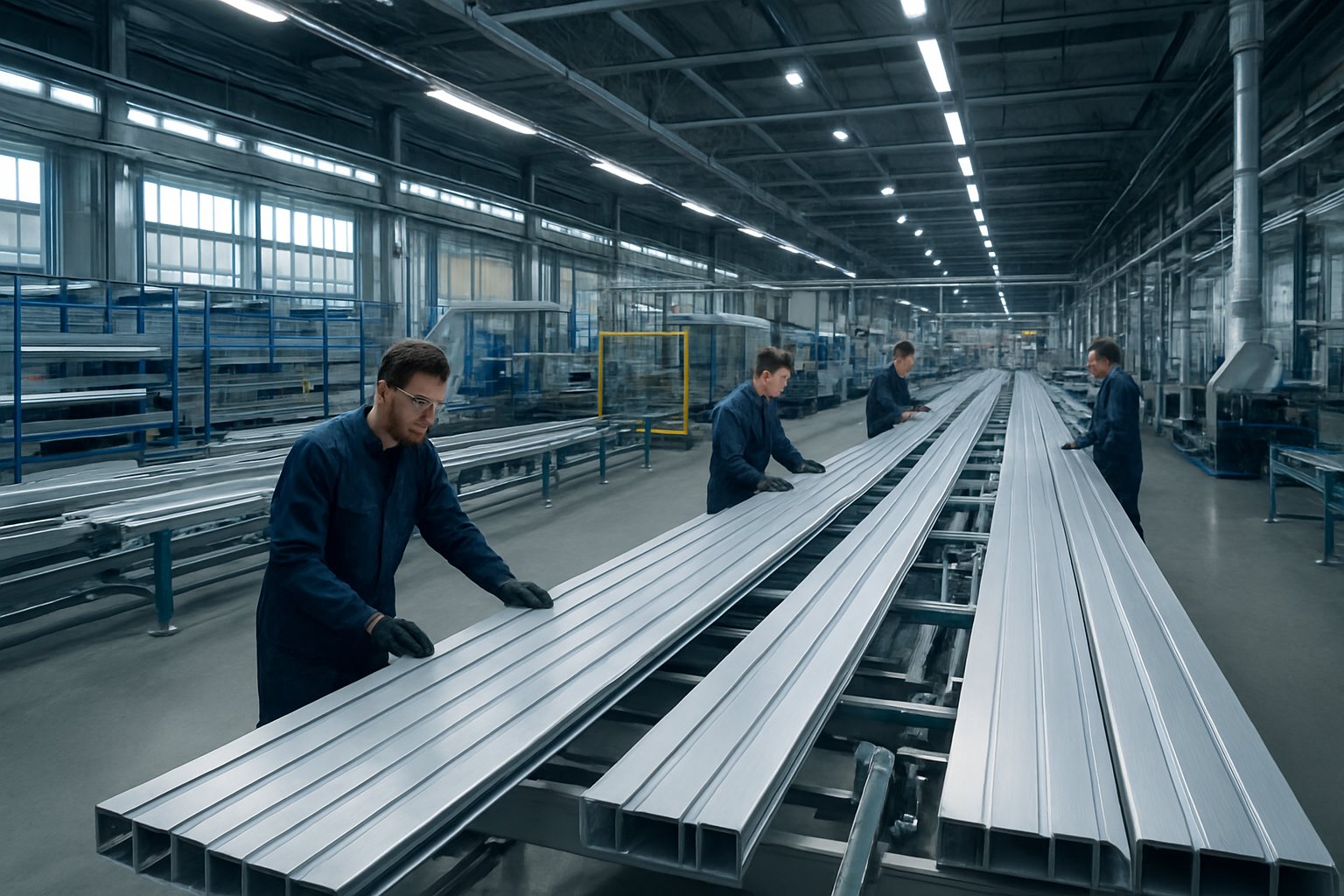 custom powder coated aluminum extrusions in a modern manufacturing facility