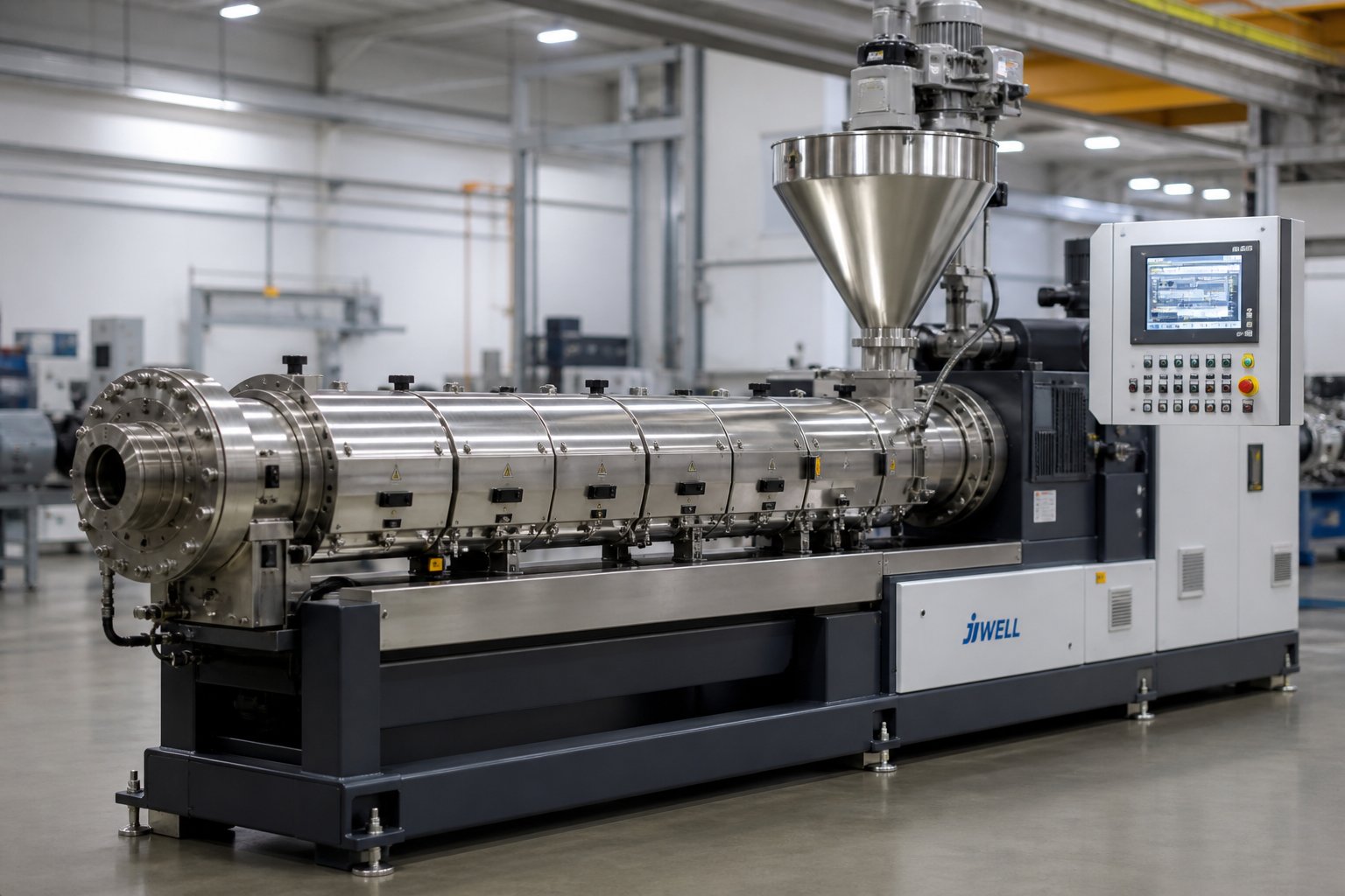twin screw extruder on a modern production floor %E2%80%94 understanding its applications and evaluating used units requires informed inspection