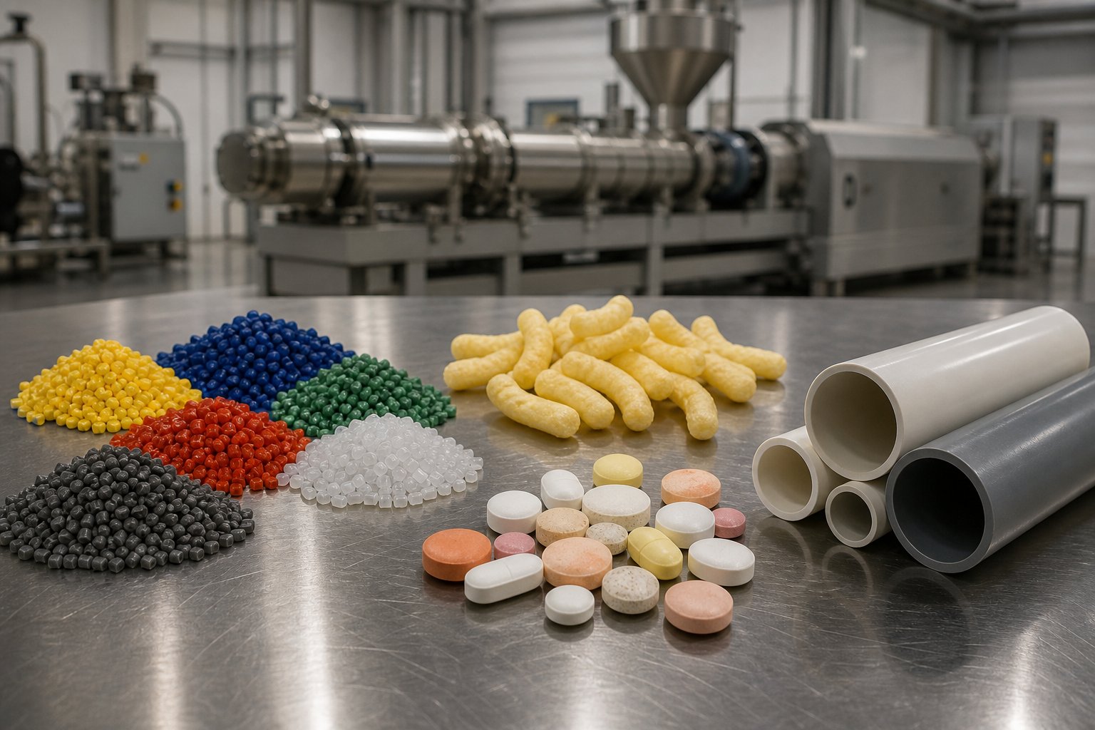 twin screw extruders serve industries from plastics compounding and food processing to pharmaceuticals and pipe extrusion