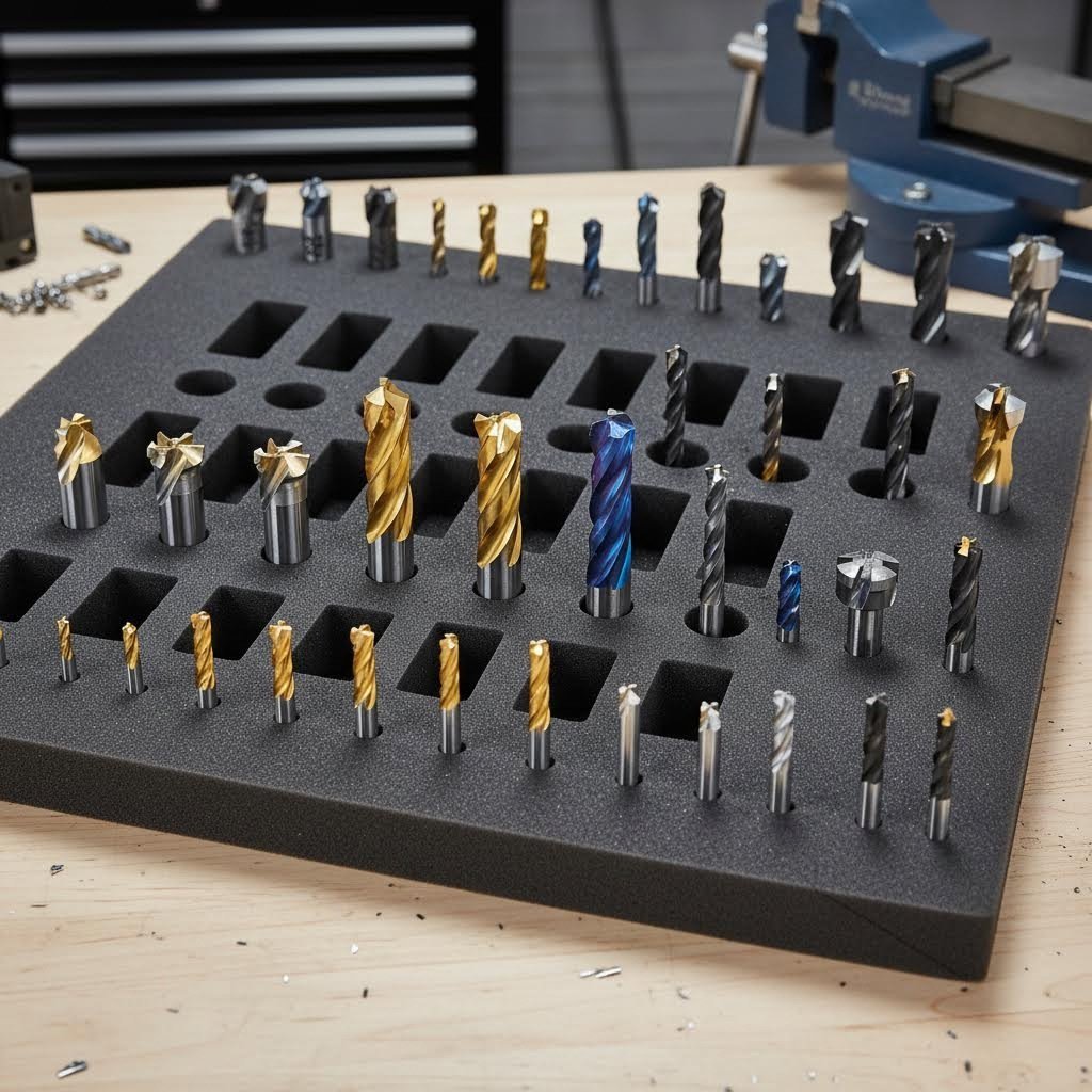 essential cnc cutting tools organized for efficient workshop access