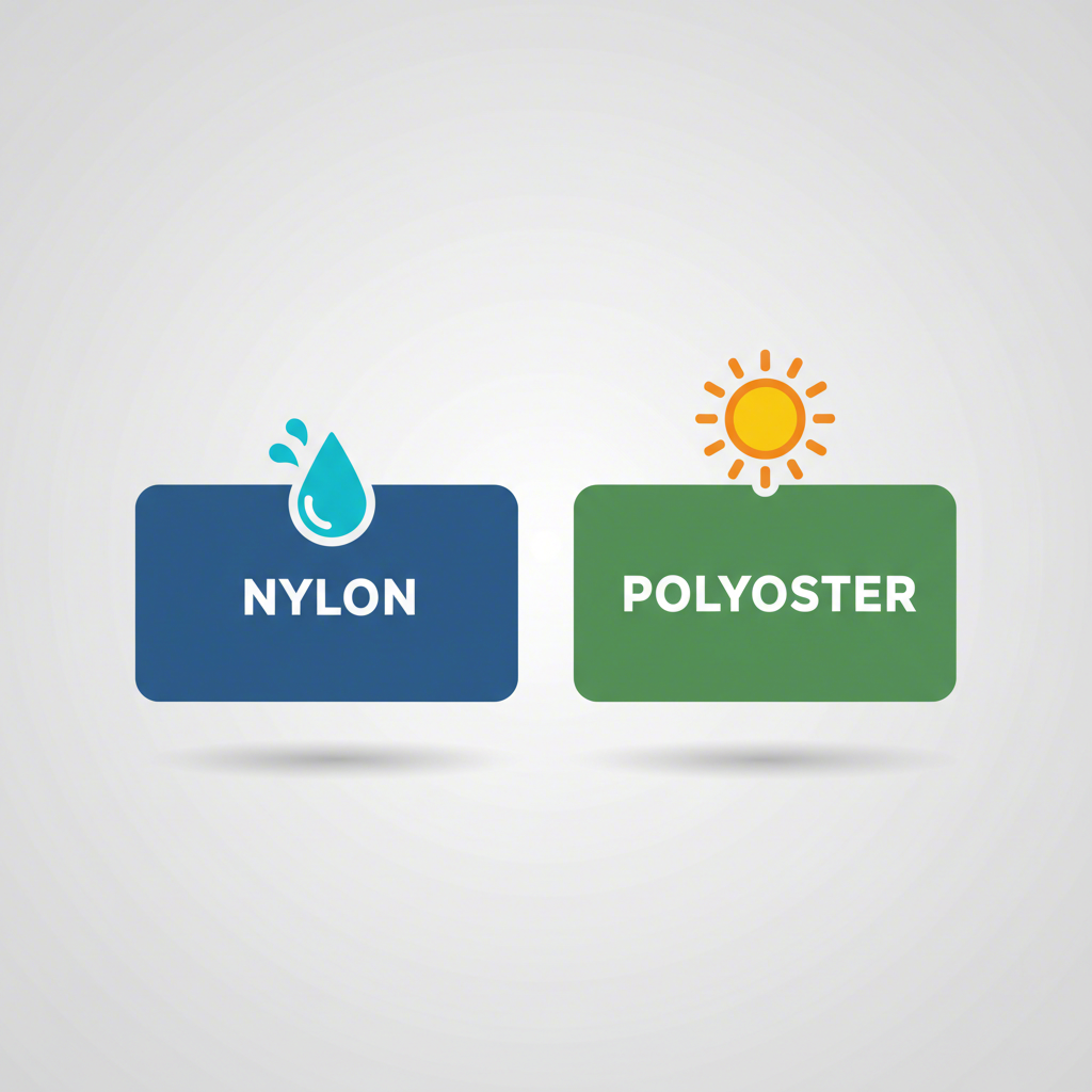 a diagram comparing the water resistant and uv resistant properties of nylon and polyester
