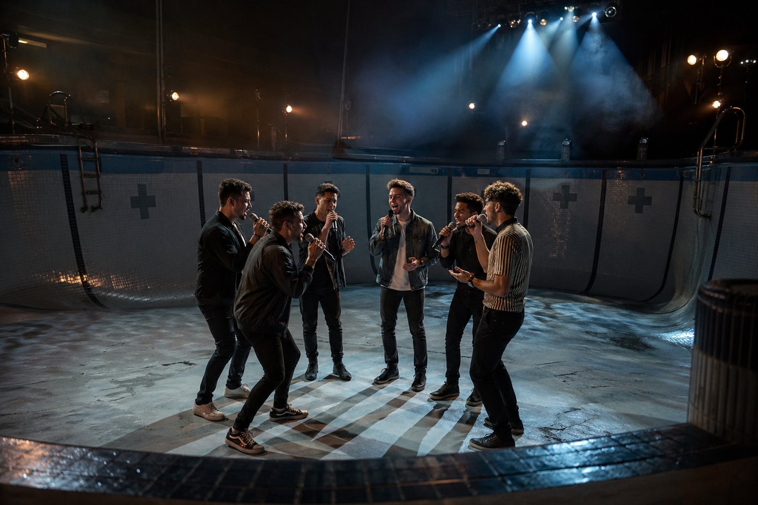 an acapella group performing a pop song reimagined entirely through vocal arrangement