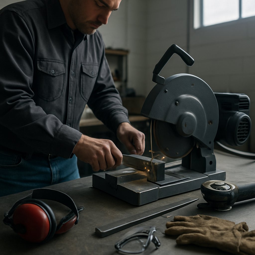 metal cutting tools clamped stock and safety gear set up for a clean cut