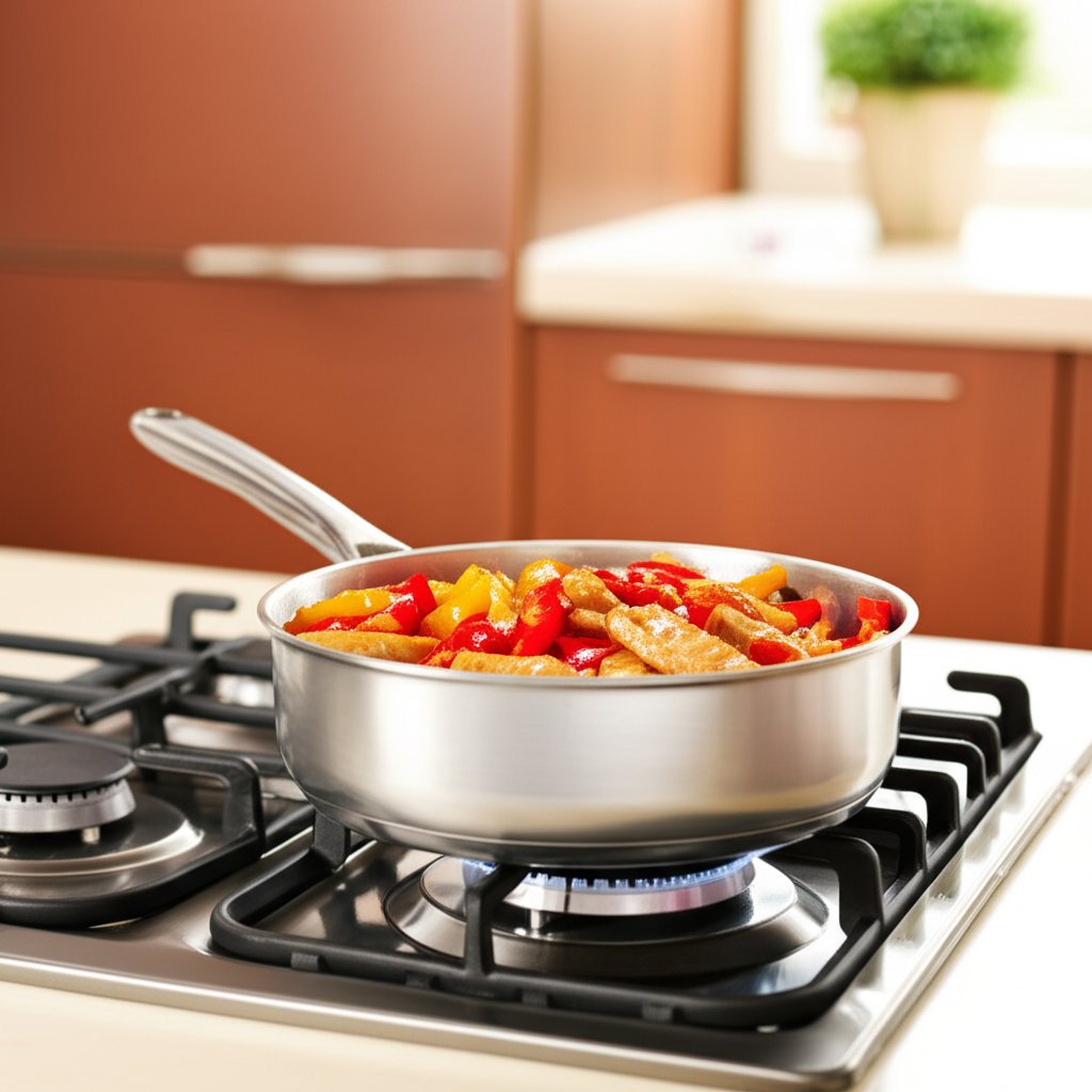 aluminum pan cooking food evenly on the stovetop
