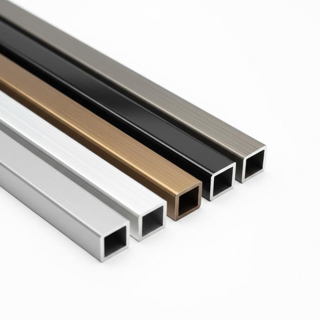 aluminum extrusion samples featuring anodized and powder coated surface finishes