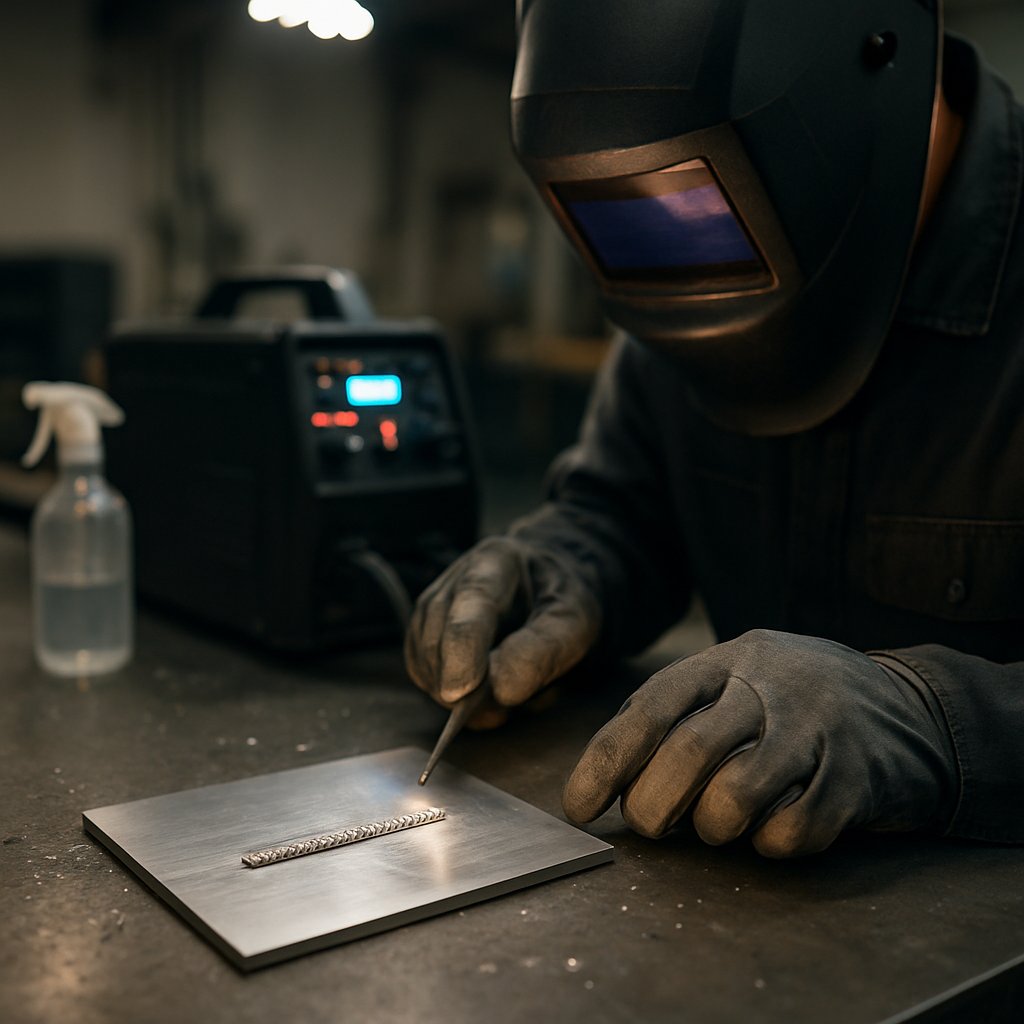 testing aluminum mig settings on scrap before welding the final part