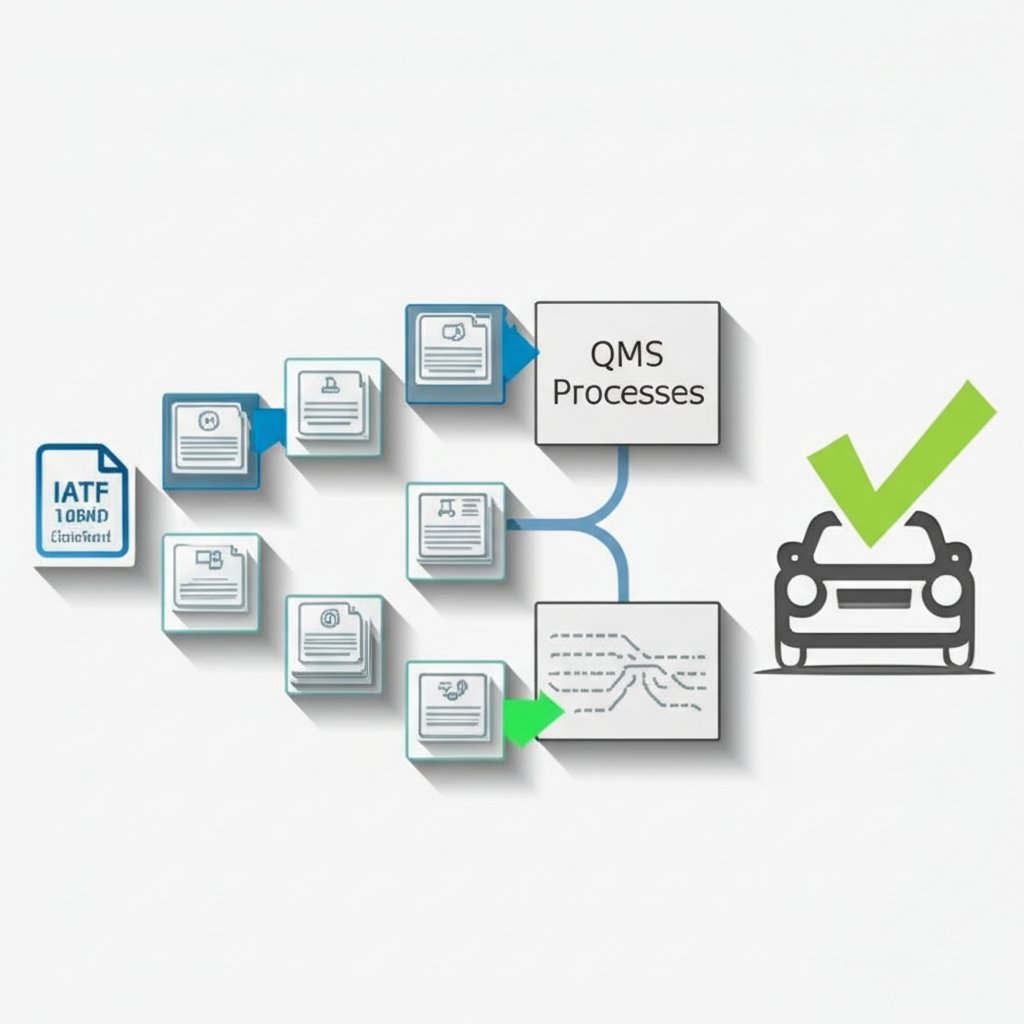 diagram showing how the iatf 16949 standard defines the requirements for a qms to produce quality automotive parts