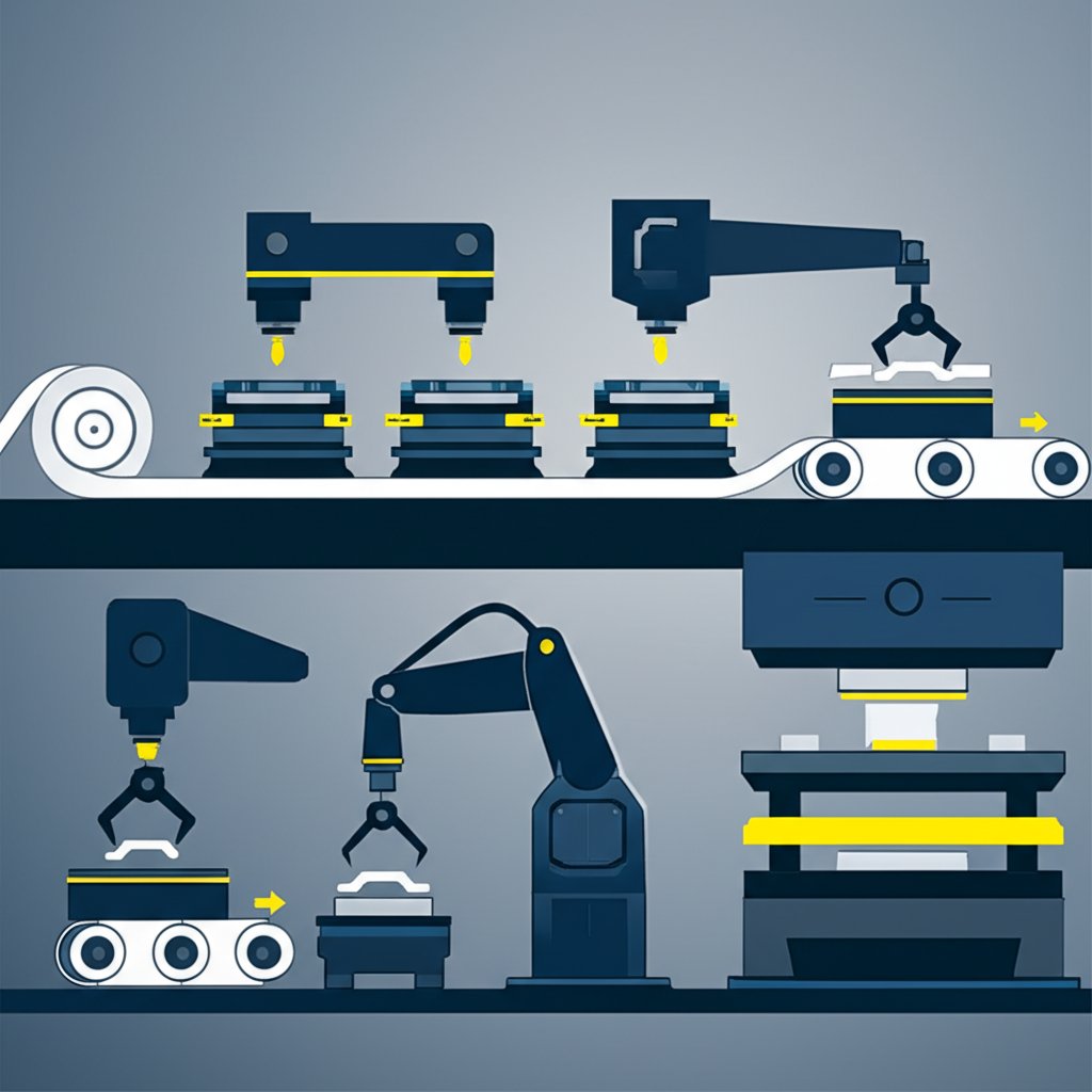 comparison diagram of progressive transfer and compound die stamping processes