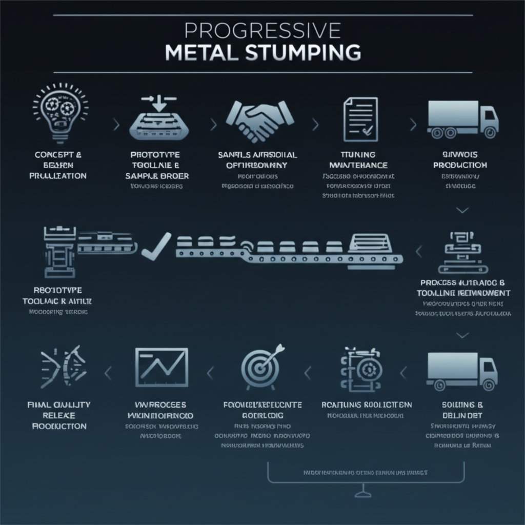 pilot to production workflow for progressive metal stamping illustrated in a stepwise flowchart