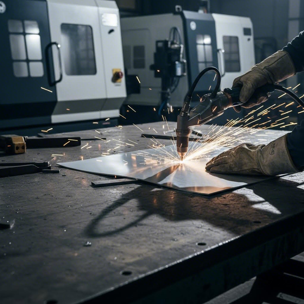 professional sheet metal cutting in a modern fabrication workshop